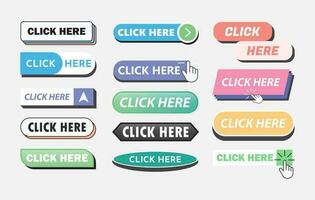 Click here button set collection vector