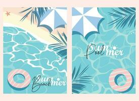 summer vector background with beach and pool illustrations