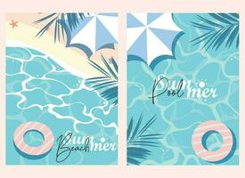 summer vector background with beach and pool illustrations