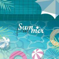 Summer pool with tropical leaves vector