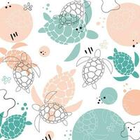 Vector seamless pattern with colorful turtles