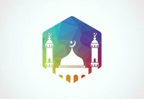 Low Poly and Mosque logo design, Islamic logo template, Vector illustration