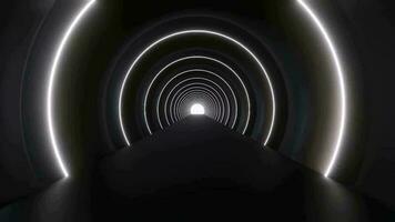 3d animation de vidéo Aller par une noir tunnel avec blanc lumière autour il video