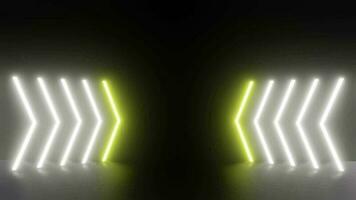 3d video animation of two yellow and white arrow pointer lights on black background