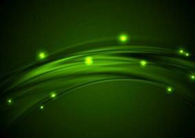 Dark green iridescent glowing abstract wavy background vector