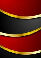 Red and black abstract background with golden waves vector