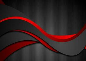 Red and black abstract waves on striped background vector