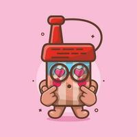 kawaii soja salsa botella personaje mascota con amor firmar mano gesto aislado dibujos animados en plano estilo diseño vector