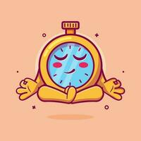 calm stopwatch character mascot with yoga meditation pose isolated cartoon in flat style design vector