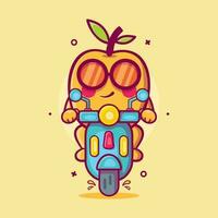 cool apricot fruit character mascot riding scooter motorcycle isolated cartoon in flat style design vector