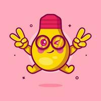 cute bulb lamp character mascot with peace sign hand gesture isolated cartoon in flat style design vector