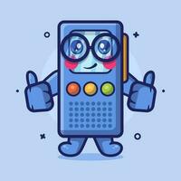 funny voice recorder character mascot with thumb up hand gesture isolated cartoon in flat style design vector