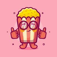 gracioso palomitas de maiz personaje mascota con pulgar arriba mano gesto aislado dibujos animados en plano estilo diseño vector