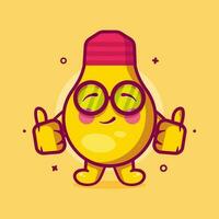 funny bulb lamp character mascot with thumb up hand gesture isolated cartoon in flat style design vector