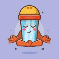 calm salt shaker character mascot with yoga meditation pose isolated cartoon in flat style design vector