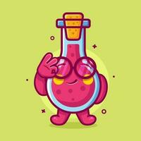 funny flask glass character mascot with ok sign hand gesture isolated cartoon in flat style design vector