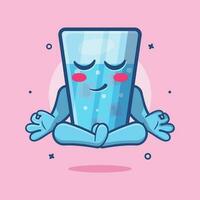 calma hielo agua personaje mascota con yoga meditación actitud aislado dibujos animados en plano estilo diseño vector