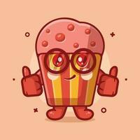 funny muffin cake character mascot with thumb up hand gesture isolated cartoon in flat style design vector