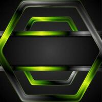 Black and green glossy hexagon tech drawing design vector