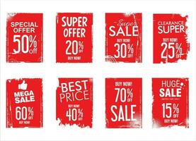 Collection of discount sticker red price tag set vector illustration