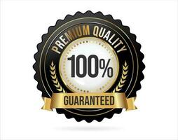 100 Percent premium quality badge with gold ribbon on black background vector