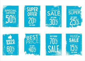 Collection of discount sticker blue price tag set vector illustration