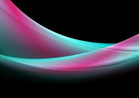 Turquoise and purple flowing waves on black background vector