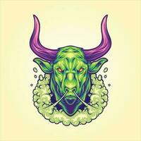 Intimidating bull head exhaling smoke ominous presence illustrations vector illustrations for your work logo, merchandise t-shirt, stickers and label designs, poster, greeting cards advertising