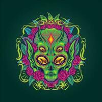 Alien sugar skull cosmic day of the dead illustrations vector illustrations for your work logo, merchandise t-shirt, stickers and label designs, poster, greeting cards advertising business company