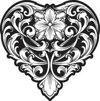 Luxury classic engraving petals heart shape flourish ornament silhouette vector illustrations for your work logo, merchandise t-shirt, stickers and label designs, poster, greeting cards advertising