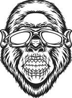 Cool monkey gorilla head with sunglasses logo illustrations silhouette vector illustrations for your work logo, merchandise t-shirt, stickers and label designs, poster, greeting cards advertising