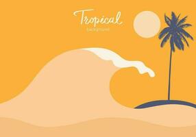 Abstract summer tropical big wave on the beach palm tree and the sun, island.  background design illustration. vector