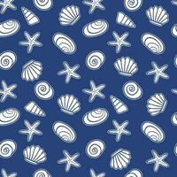 Hand drawn vector illustrations - seamless pattern of seashells and stars Marine background.