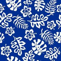Blue vector tropical flowers seamless pattern. Print for clothes summer