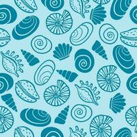 Sea shells vector seamless pattern. Summer beach hand-drawn doodle seaside print.