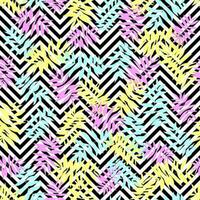 Seamless tropical leaves multicolored on a zigzag background vector