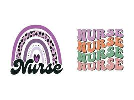 nurse rainbow retro sublimation design for t-shirts, tote bags, cards, frame artwork, phone cases, mugs, stickers, tumblers, print, etc. vector