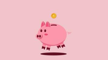 linda cerdito banco animación ahorro dinero con que cae monedas animación inversión. video