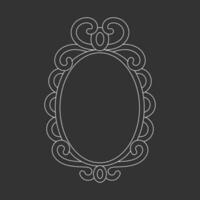 Magic mirror in cartoon style, vector illustration. Oval line frame for print and design. Fairy vintage mirror doddle. Isolated element on chalk board background, graphic template