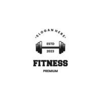 Gym logo. Fitness center logo design vintage. Black barbell on isolated background vector