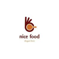 nice food logo, frying pan with finger logo design concept vector