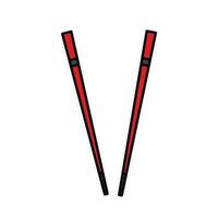 Colored simple red chopsticks vector icon illustration isolated on square white background. Simple flat outlined minimalist cartoon art styled food drawing.