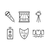 Cinema or performance themed vector icon set collection illustration isolated on square white background. Simple flat outlined minimalist cartoon art styled drawing.