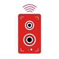 Red colored speaker vector icon silhouette illustration isolated on square white background. Simple flat outlined minimalist cartoon art styled drawing.