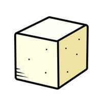 White tofu cube colored vector icon isolated on square white background. Simple flat minimalist outlined cartoon art style food drawing.