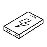 One single power bank portable charging travel outlined vector icon outline isolated on square white background. Simple flat outlined minimalist sign icon drawing with technology power theme.