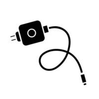 Phone carger black and white negaive shadow vector icon silhouette illustration isolated on square white background. Simple flat outlined minimalist sign icon drawing with technology power theme.