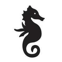 Sea horse vector icon black silhouette outline isolated on square white background. Simple flat sea marine animal creatures outlined cartoon drawing.