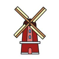 Colored red windmill vector icon outlined isolated on square white background. Simple flat minimalist outlined drawing with farming theme.