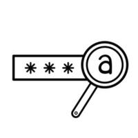 Revealed password with stars and magnifying glass vector icon outline isolated on square white background. Simple flat cartoon art styled drawing with cyber internet security.